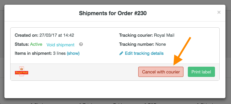 help how to cancel Royal Mail shipment 2