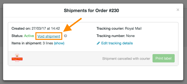 help how to cancel Royal Mail shipment 4