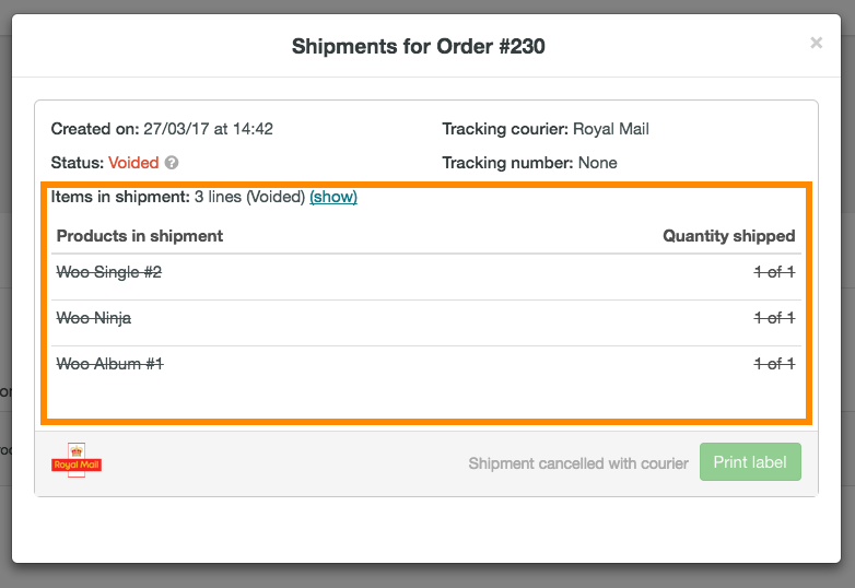 help how to cancel Royal Mail shipment 5