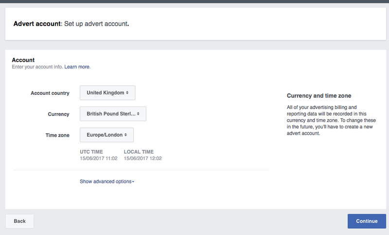 Setting up Facebook Ads creating an account 