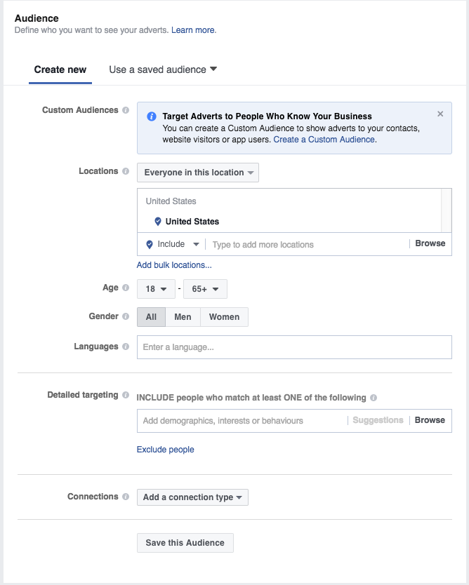 Choosing an audience for Facebook Ads