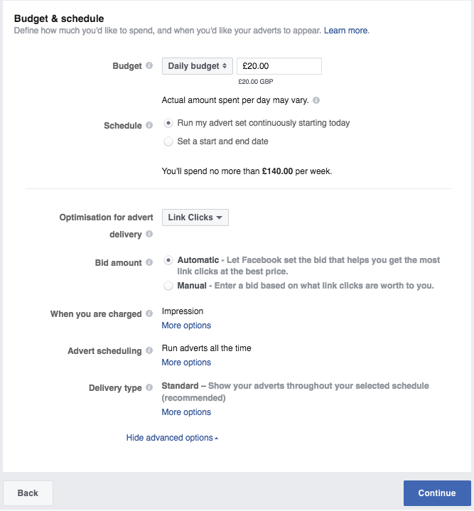 Setting a budget for Facebook Ads 